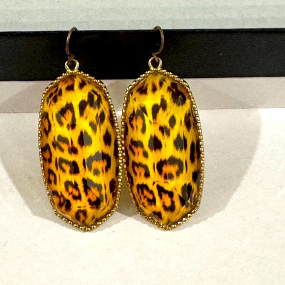 Leopard Print Statement Dangle Earrings – Inspired Style - Picture 1 of 2